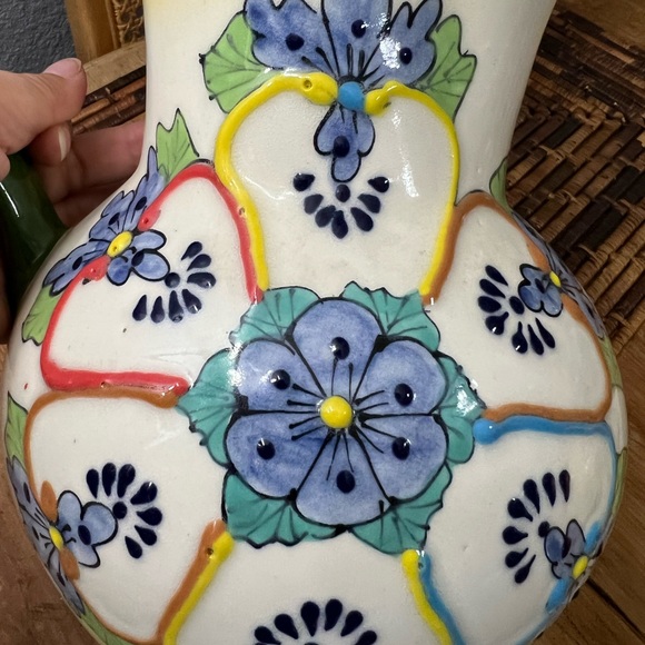 Dining Talavera Flower Pottery Pitcher Made In Mexico Lead Free Hand